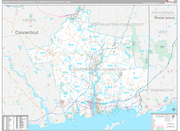 Norwich-New London-Willimantic, CT Metro Area Zip Code Map